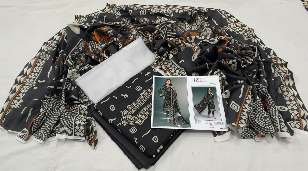 IZEL by Zahra Noor | Summer Collection Vol-04 | Mustard & Black 3-Piece Suit