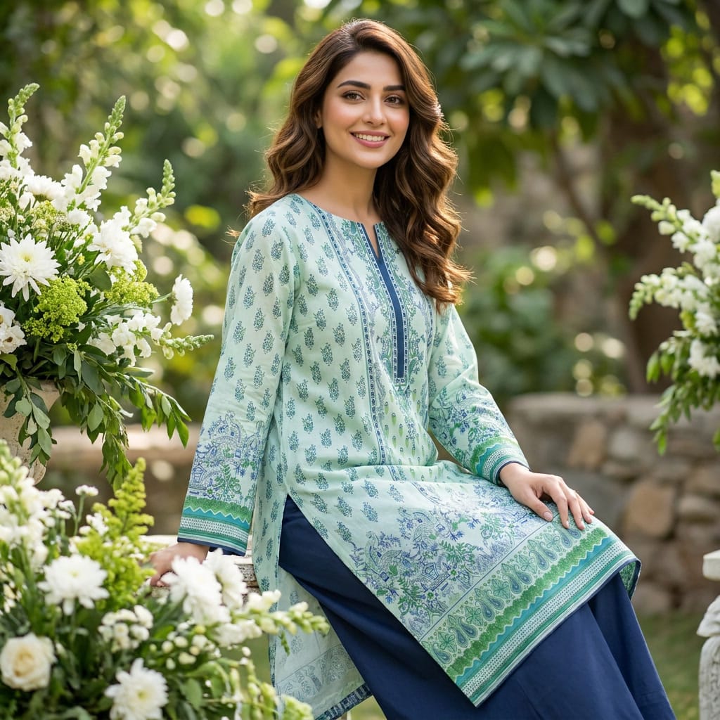 Mint Green Printed Lawn 2-Piece Unstitched Suit