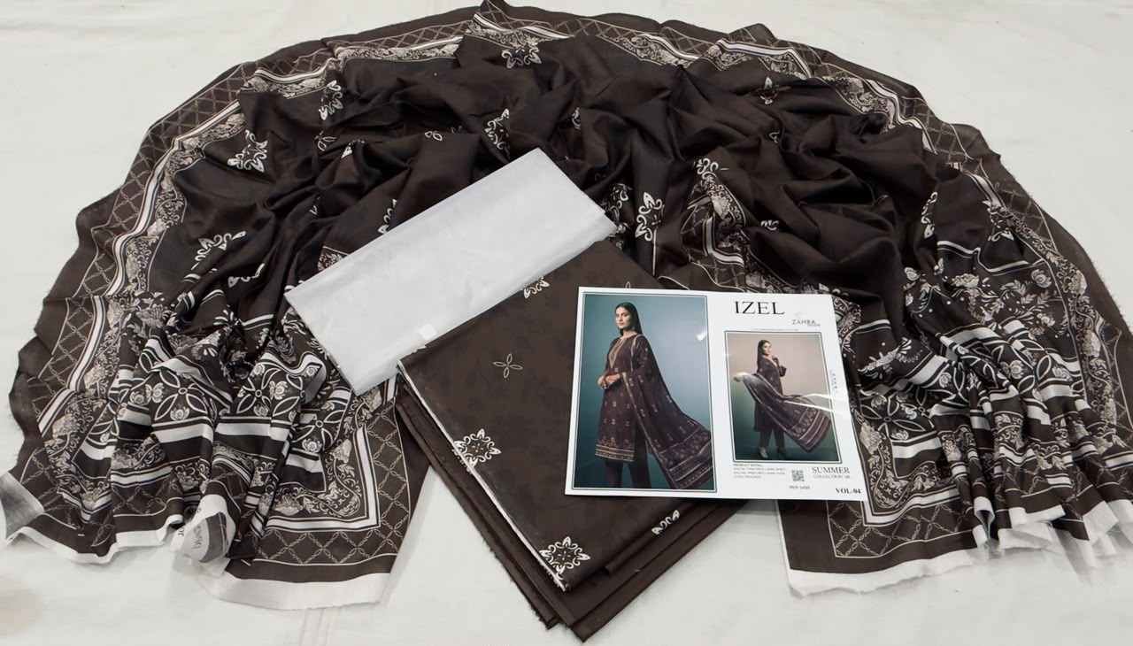 IZEL by Zahra Noor | Summer Collection Vol-04 | Mustard & Black 3-Piece Suit