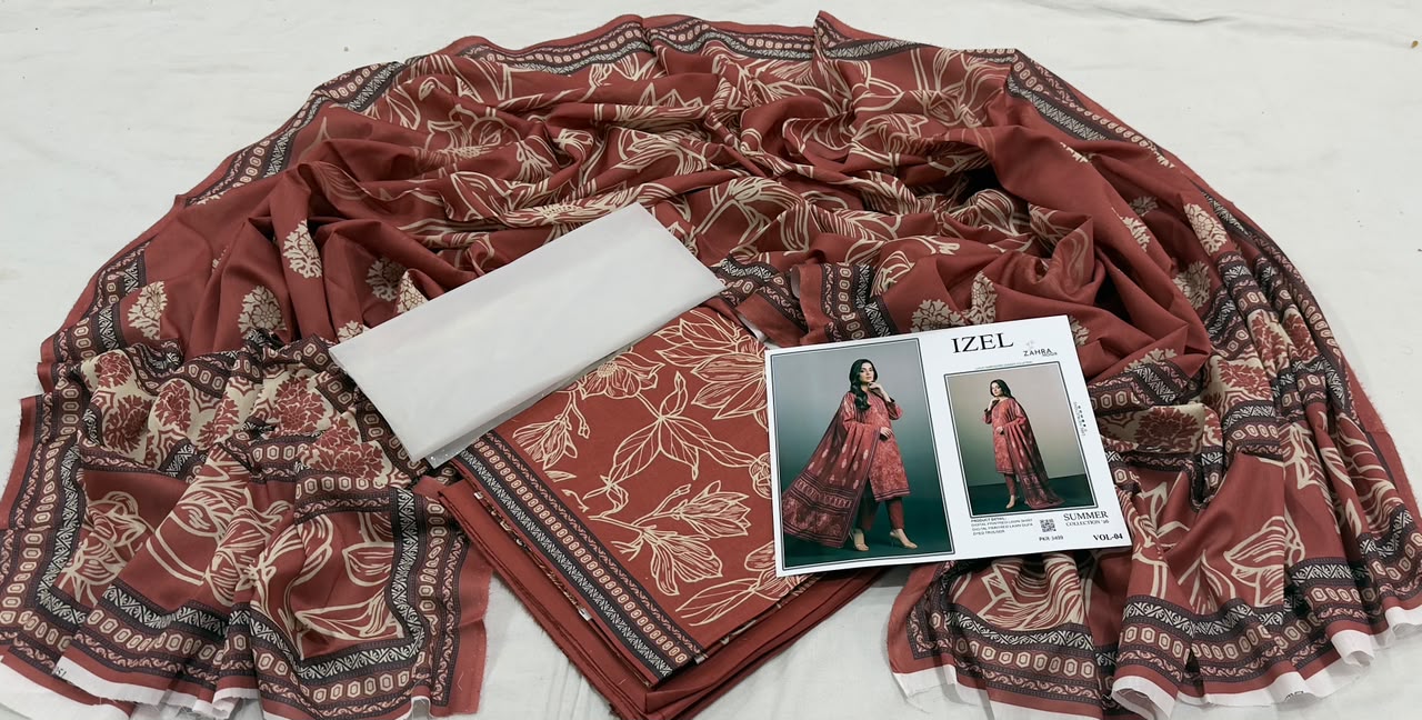 IZEL by Zahra Noor | Summer Collection Vol-04 | Mustard & Black 3-Piece Suit