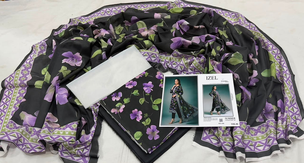 IZEL by Zahra Noor | Summer Collection Vol-04 | Mustard & Black 3-Piece Suit