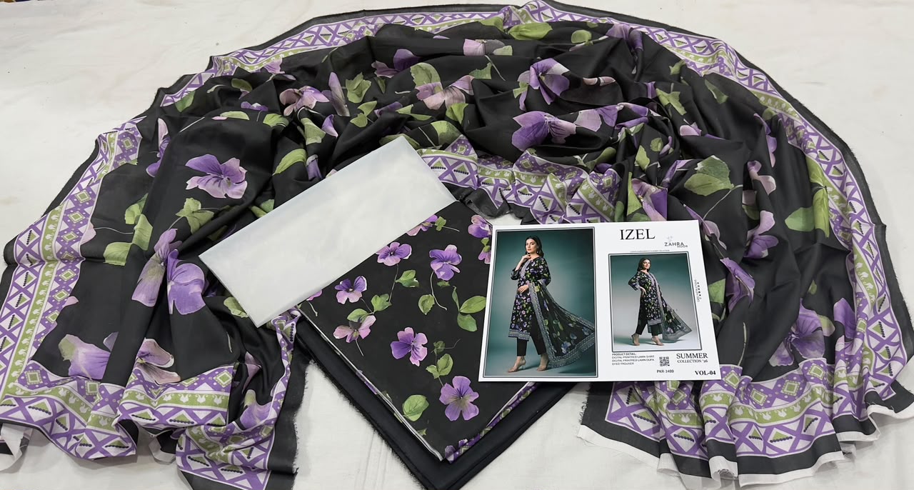 IZEL by Zahra Noor | Summer Collection Vol-04 | Mustard & Black 3-Piece Suit