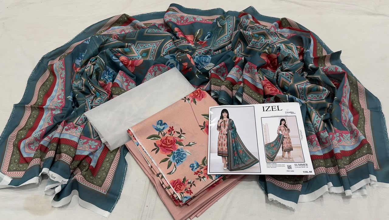 IZEL by Zahra Noor | Summer Collection Vol-04 | Mustard & Black 3-Piece Suit
